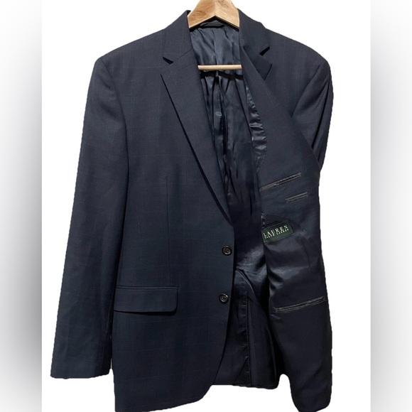 Ralph Lauren Blue Windowpane Plaid 100% Wool Sport Coat Blazer 40R READ - Picture 2 of 14